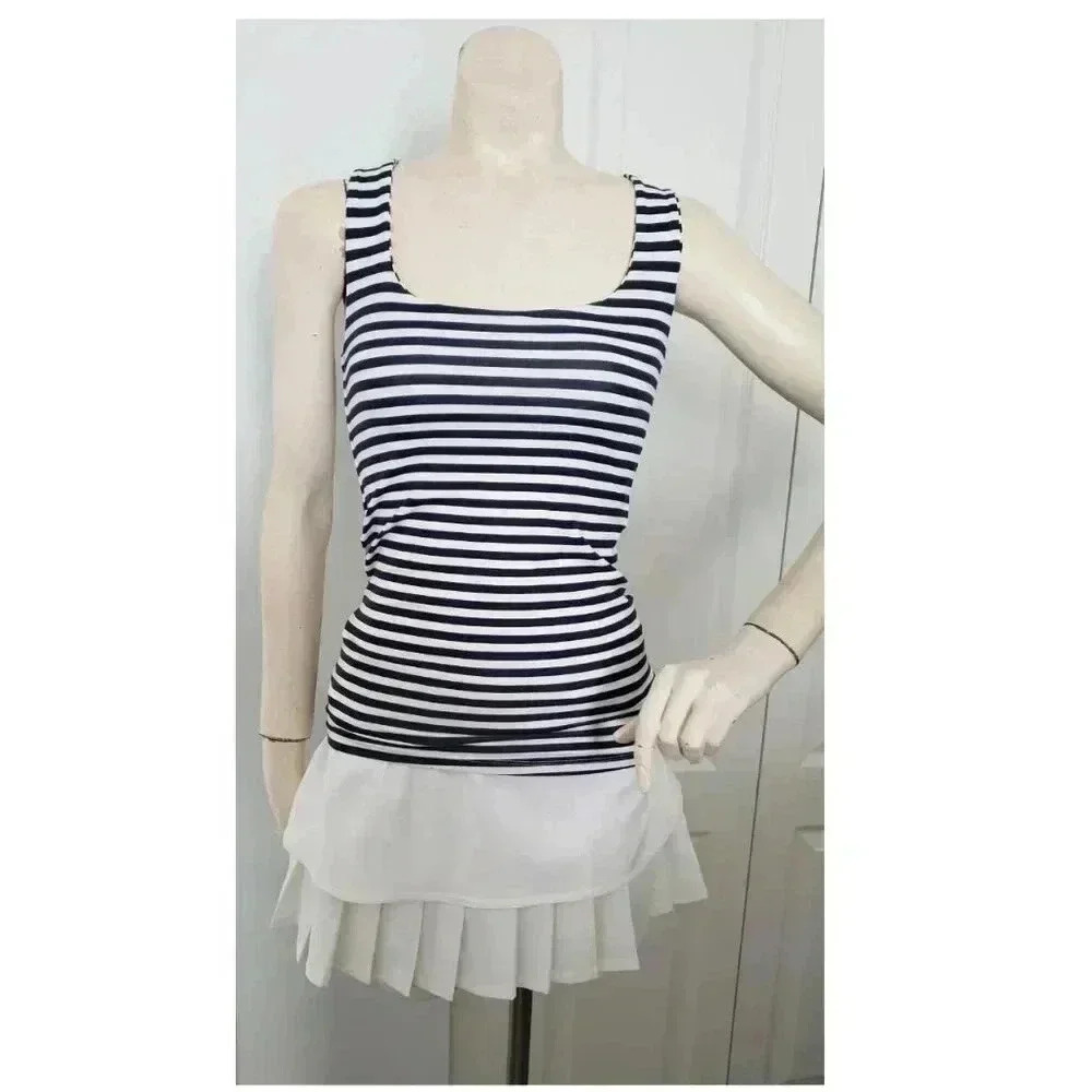 Zara Slinky White and Navy Striped Tank Top Size Small